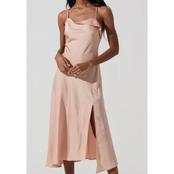 Astr Dresses & Skirts - ASTR The Label Cowl Neck Blush Pink Side Slit Slip Sleeveless Midi Dress Large
